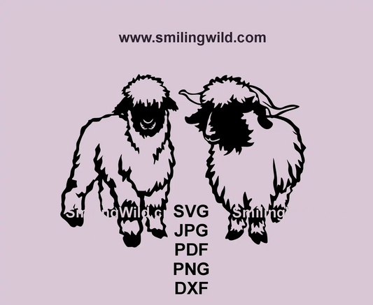 Valais Blacknose sheep and ram black vector clipart for Cricut laser cutting