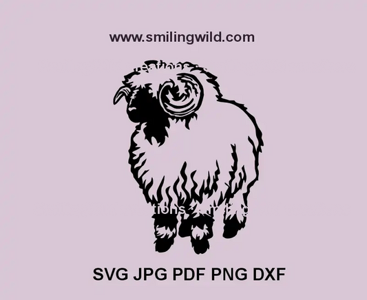 Vector SVG and png of a Valais Blacknose Sheep – detailed black line clipart for Cricut and laser cutting