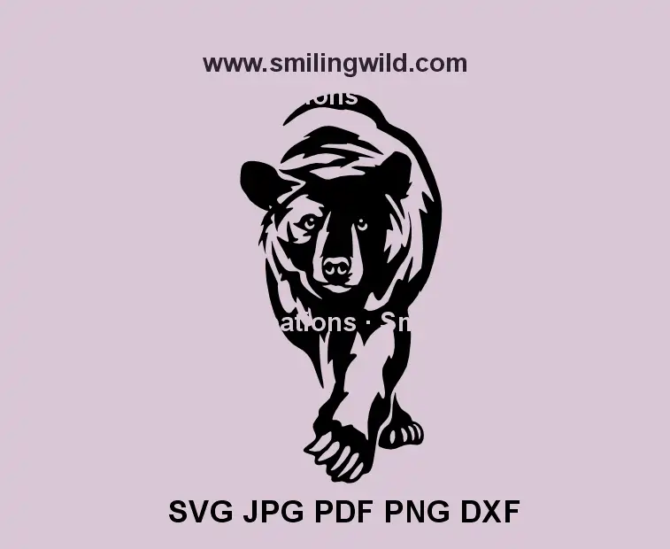 Walking black bear SVG, dxf in frontal view – wildlife vector design for Cricut crafts and engraving