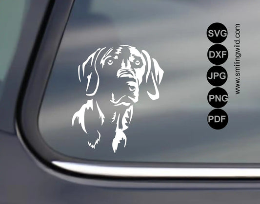 Precision white vector Cricut, laser and cnc graphic of weimaraner dog face svg and DXF package including high-priority cutting paths.