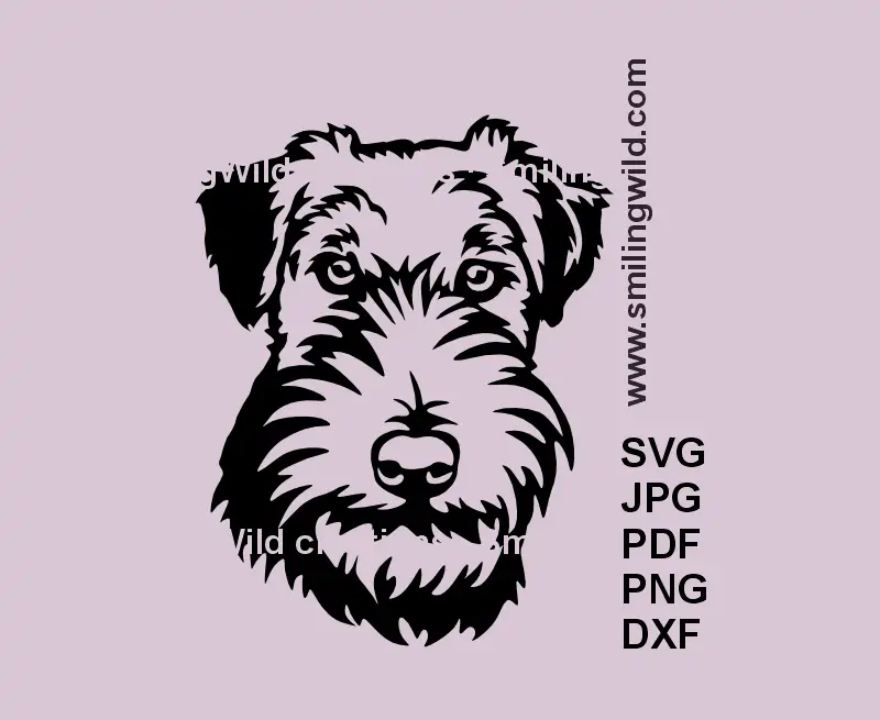 Black Welsh Terrier head SVG vector clipart for Cricut and laser engraving