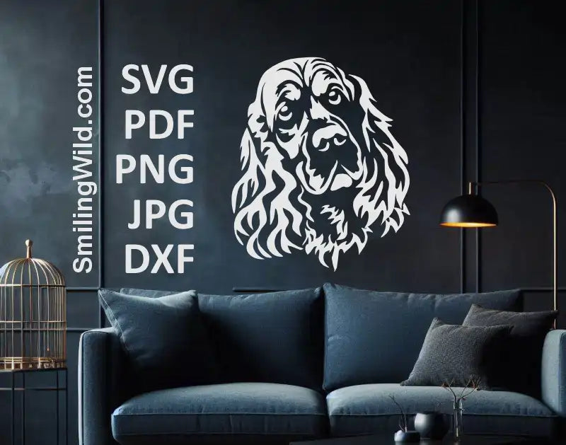 White dog head design of a Cocker Spaniel for DIY decals, engraving, and pet décor