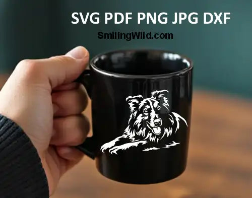 Black and white Collie PNG and DXF – High-quality vector for custom pet decor and DIY crafts.