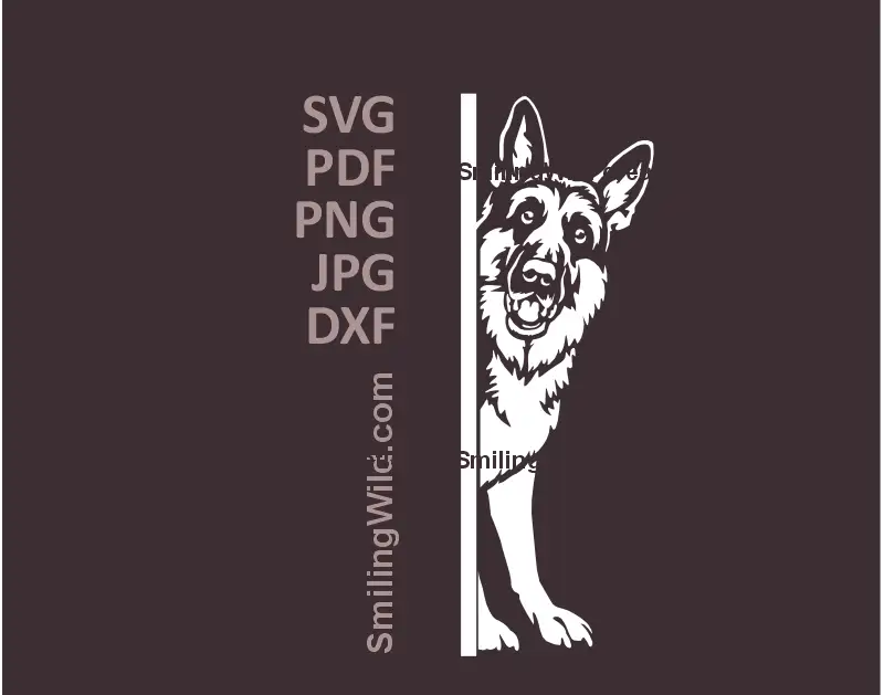 White German Shepherd peeking SVG file for Cricut crafts on dark surfaces