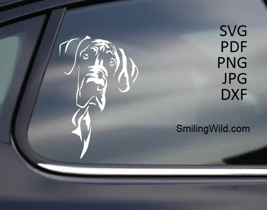a car decal of Great Dane dog White vector graphic digital design for Cricut Silhouette and cuttable crafts