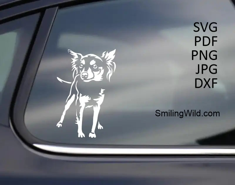 A car sticker presenting a White Prague Ratter clipart svg digital design cut file for craft machines and engraving