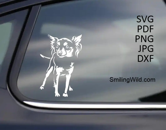 A car sticker presenting a White Prague Ratter clipart svg digital design cut file for craft machines and engraving