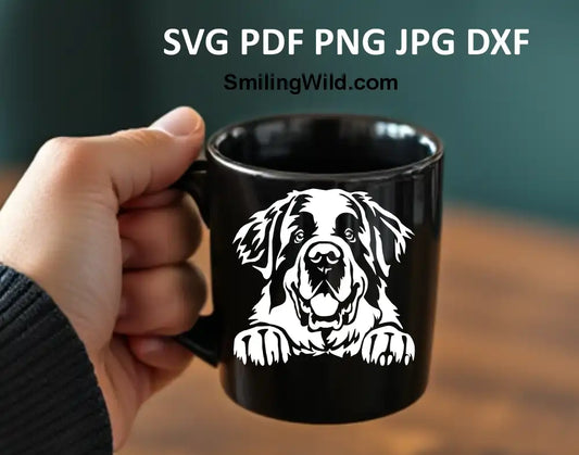 White Saint Bernard dog face clipart for laser engraving and Cricut projects - Digital Download