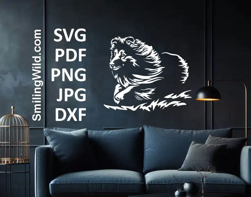 Laser-cut wall sign using running and herding Sheltie SVG and png – white vector clipart for Cricut, Glowforge, and xTool projects