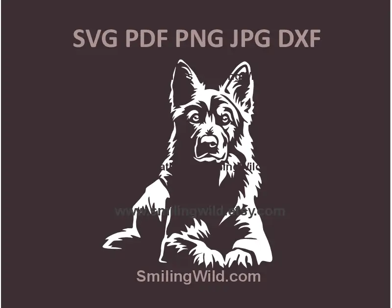 Realistic hfull body portrait of a lying White Swiss Shepherd dog in vector format – ideal for Cricut, laser cutting, and engraving projects