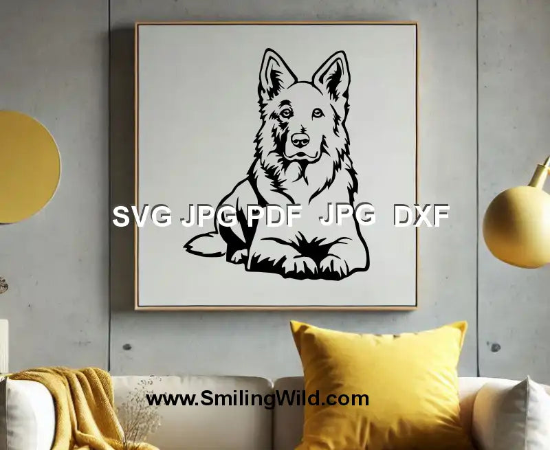 Berger Blanc Suisse dog – Detailed lying White Swiss Shepherd design for laser engraving and Cricut crafts