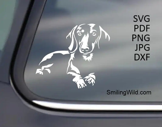 Example application of the Smooth Dachshund SVG png dxf White Vector Clipart demonstrating clean results for laser engraving on dark materials