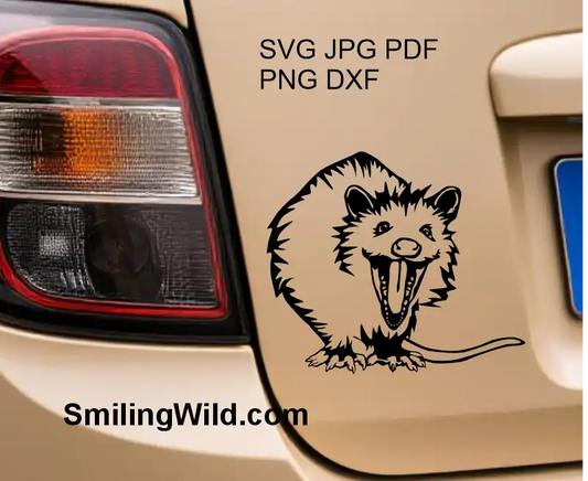 a car decal made of a Wild opossum laughing digital clipart SVG PNG DXF cut file for crafting machines