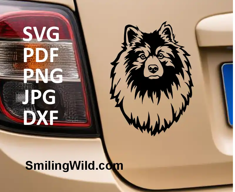 A car sticker with Keeshond known as Wolfspitz dog SVG and DXF clipart for precision laser cutting and digital design projects