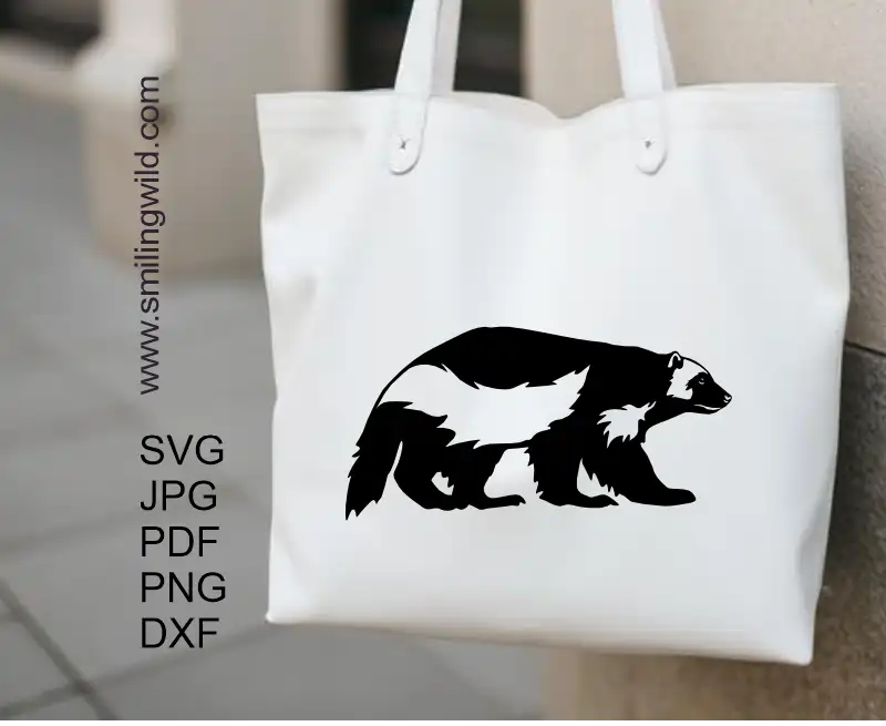 Wolverine digital clipart sticker on a tote bag representing Northern forest animal craft design for cutting machines