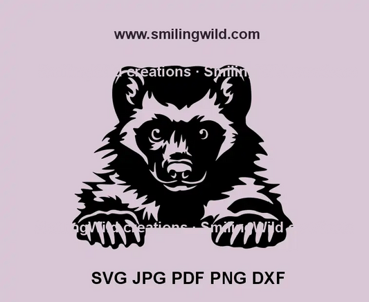 Realistic Wolverine SVG portrait in black vector style – perfect for wildlife laser cutting, Cricut, or rustic forest décor