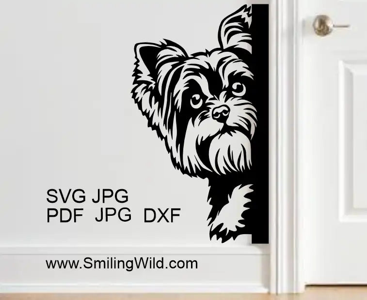 Yorkshire Terrier SVG, a black corner dog head made on mocup image for wall design stickers and Cricut projects