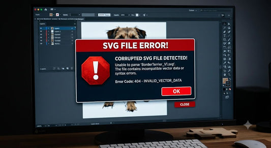 SVG file error message displayed on screen showing file opening or compatibility failure in design software.