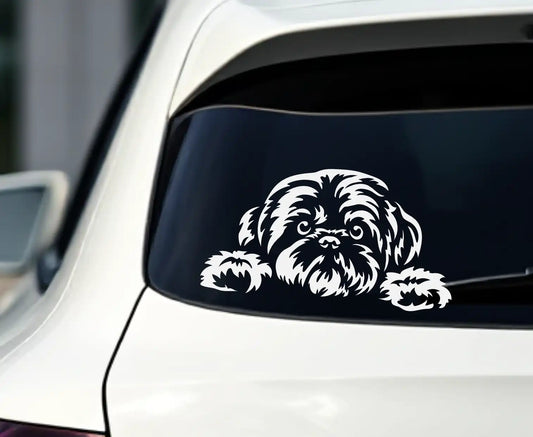 Peeking dog clipart designs showcased on various items including car decals, home décor, and DIY crafts
