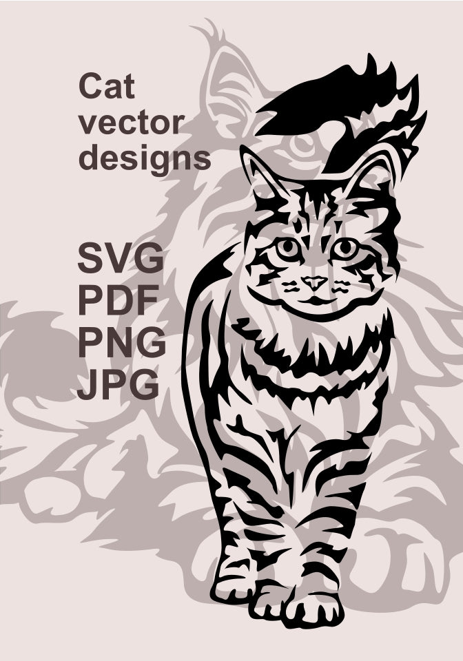 Cat svg clip art vector files - black and white