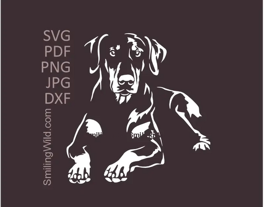 Dobermann Pinscher SVG PNG DXF - Lying Dog White Vector Clipart