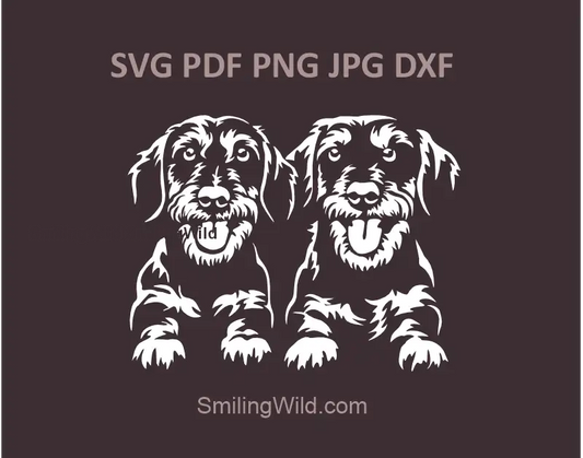Dachshund SVG PNG DXF Clipart - Doxie Dog Double portrait White Cuttable Art