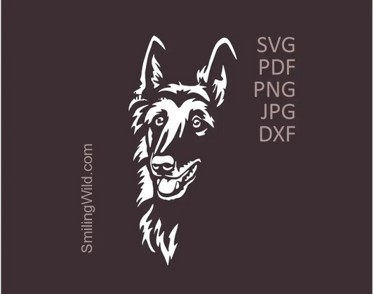Tervuren White SVG Vector Clipart - Dog Face Portrait for Laser
