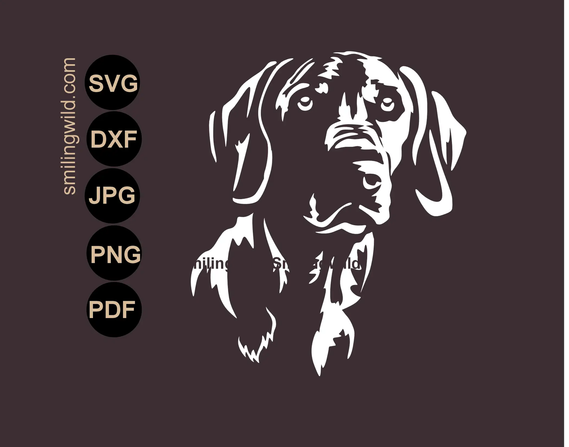 Weimaraner svg vector clipart dog white cut file art - a frontal face portrait, optimized for high-contrast dark backgrounds.