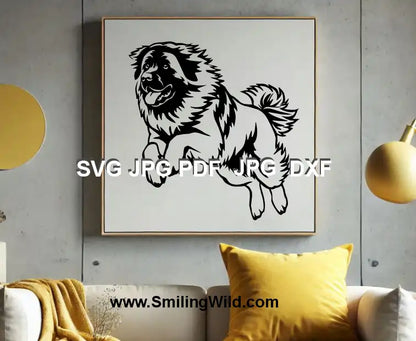 Athletic Leonberger dog clipart - Black jumping canine SVG and dxf files for crafting and engraving projects