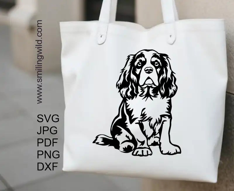 Cavalier King Charles Spaniel SVG, PNG, DXF – Sitting Dog Vector Graphic for Cutting and Engraving