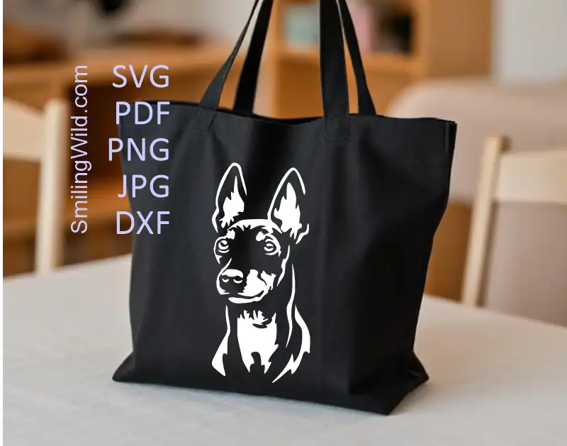 English Toy Terrier Dog Head SVG White Vector Graphic