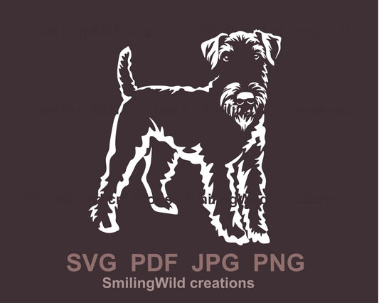 White line design of Airedale terrier full body