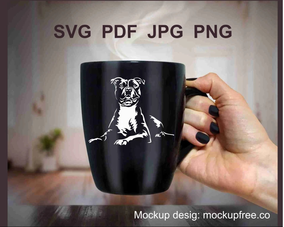 American pit bull terrier whiteprint on black mug