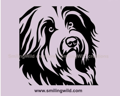 Bearded collie face close up portrait in balck clip art style