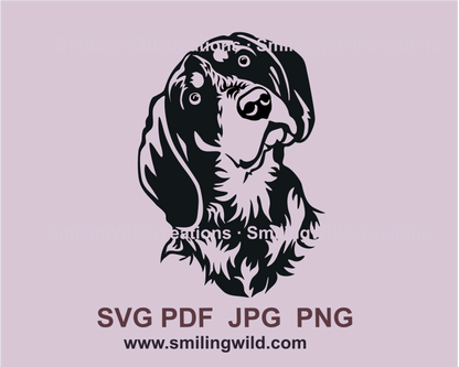 Bluetick Coonhound tilting head is peeking. This dog is made in black graphic art