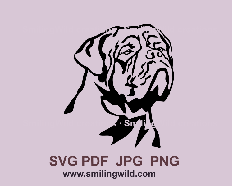 Dogue de Bordeaux cuttable digital art sapmle showcases a dog face looking to the left