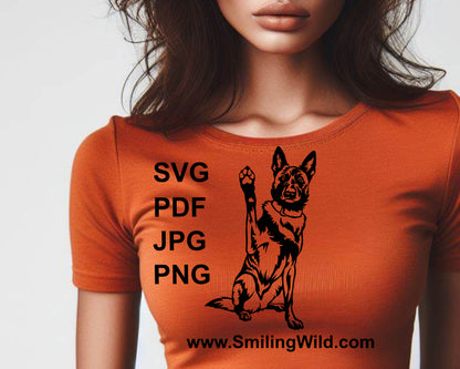 A woman with t-shirt with a dog illustration on it