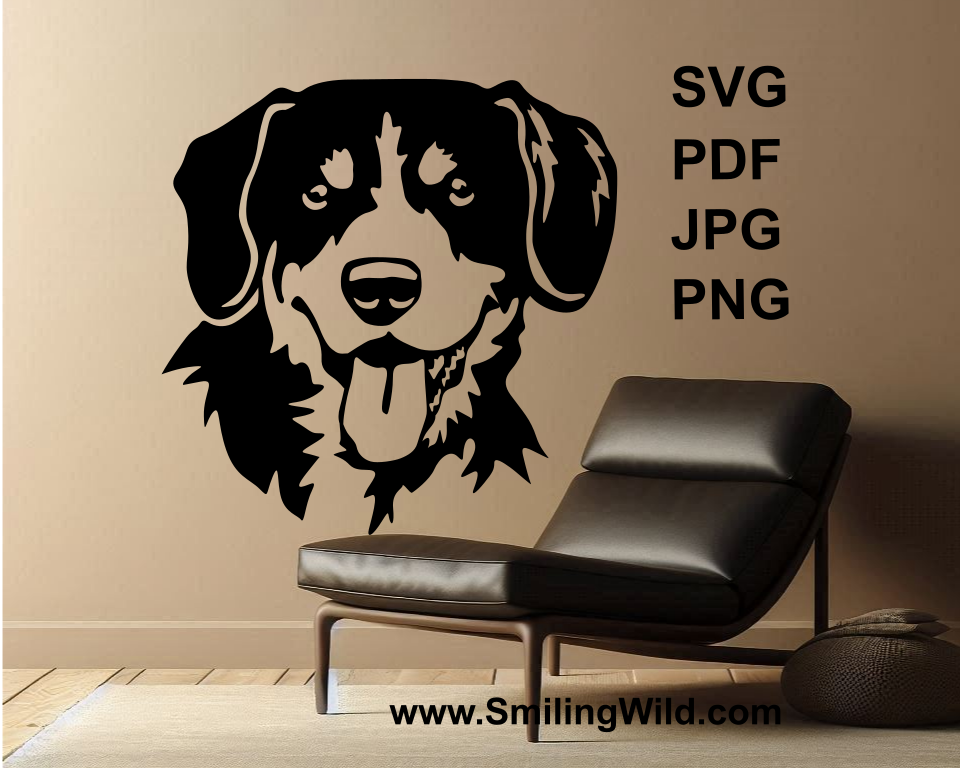 digital graphic art used as wall design showing a smiing face of Entlebucher mountain dog