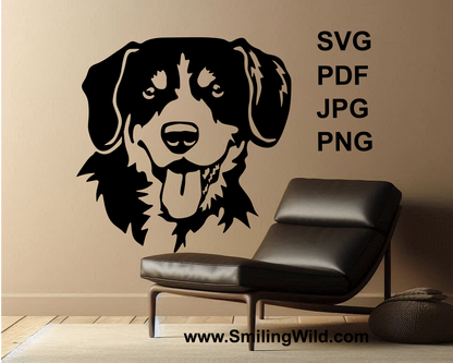 digital graphic art used as wall design showing a smiing face of Entlebucher mountain dog