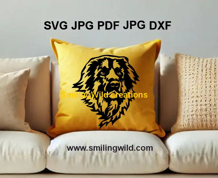 Realistic Leonberger black svg and png vector graphic for engraving and crafting