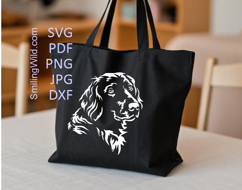 Preview image of Munsterlander Dog SVG, DXF Cutting clipart Files demonstrating sharp white lines for dark apparel vinyl decal application in white color