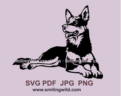 Australian kelpie svg dog clip art files, lying dog vector graphic digital design