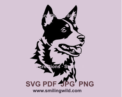 Australischer Rinderhund SVG Vektor Clip Art Portrait, Blue Heeler SVG