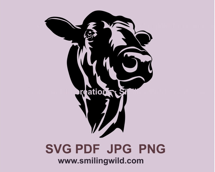 Bulle SVG Clip Art, Black Angus Kopf Design, Rinder schneidbares Vektorportrait