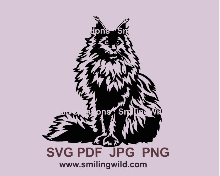 Black Maine coon cat svg cuttable vector graphic clip art