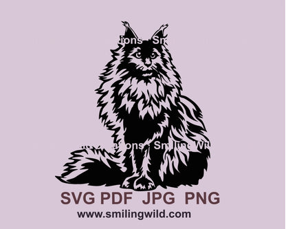 Schwarze Maine Coon Katze SVG schneidbare Vektorgrafik ClipArt