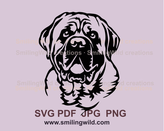 Englischer Mastiff SVG-Porträt, Hund Vektor Grafik ClipArt, Englischer Mastiff digitale Vektorgrafik-Datei (Kopie)