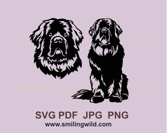 Neufundländer SVG, Vektor Clip Art Portrait, Hund SVG