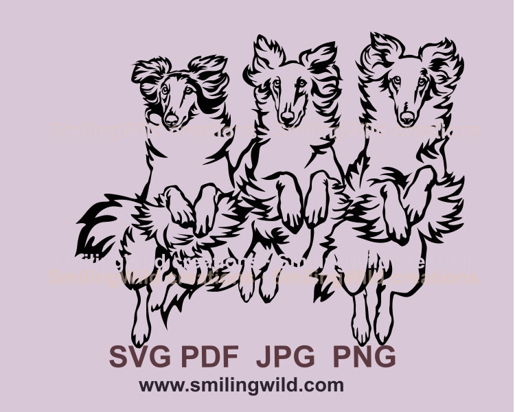 Borzoi dog svg vector clip art, three jumping agility borzi double por ...