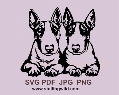 Bull terrier svg double portrait vector cuttable file